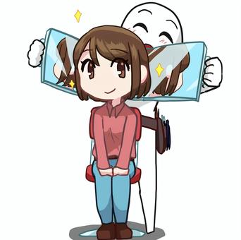 散髪の仕上がり＿女性 人物,生活,全身,女性,散髪,髪,仕上がり,確認,鏡,素材のイラスト素材