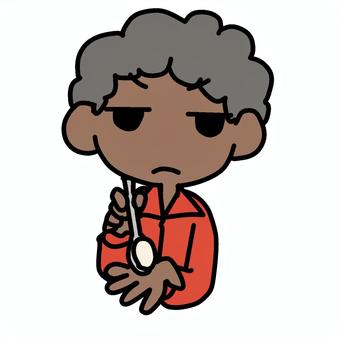 白けてあーんしてくるアフロ男性 アフロ,あーん,白ける,呆れる,つまらない,退屈,不愉快,白い目,無感情,無表情のイラスト素材