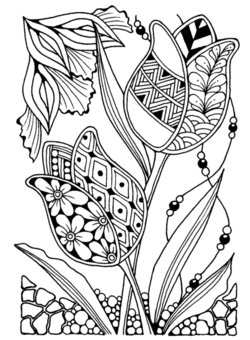 Coloring book [57] Tulip, zentangle, monochrome, seni, JPG