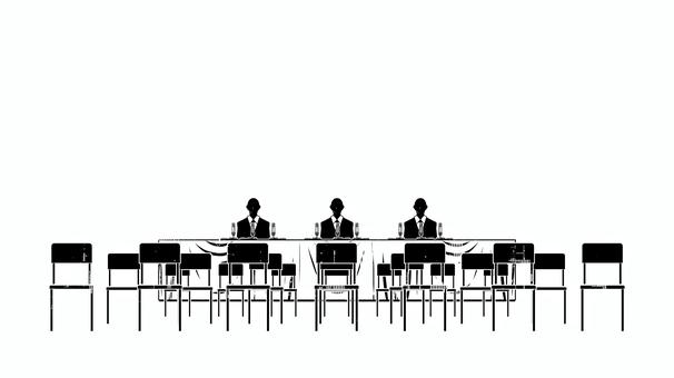 複数名での会見シーン 記者会見,会見,スポークスマン,発表会,複数人,ビジネス,報道,謝罪会見,プレゼンテーション,シルエットのイラスト素材