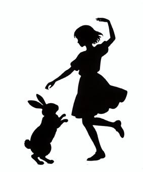 ウサギと踊る女の子 ウサギと踊る女の子 ウサギ,女の子,ダンス,舞,メルヘン,シルエット,夢,ファンタジー,影絵,幻想のイラスト素材