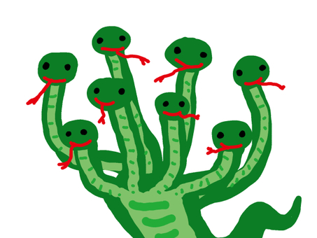 ヤマタノオロチ(可愛いバージョン) ヤマタノオロチ,蛇,多頭大蛇,モンスター,妖怪,神話,可愛いのイラスト素材