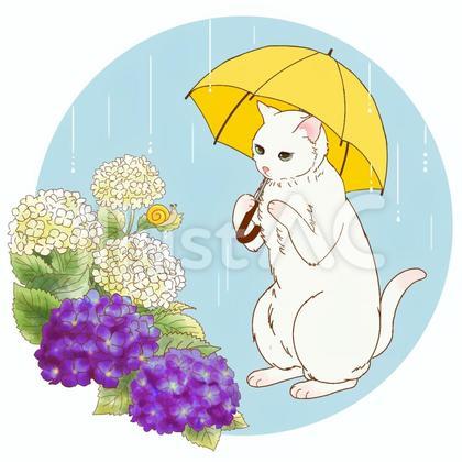 猫と紫陽花とカタツムリ(水色)