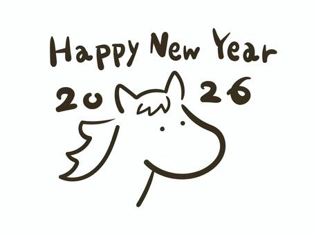 ゆるい午年の年賀イラスト（2026） 馬,干支,動物,午年,キャラ,年賀,挨拶,ハッピーニューイヤー,賀詞,イベントのイラスト素材