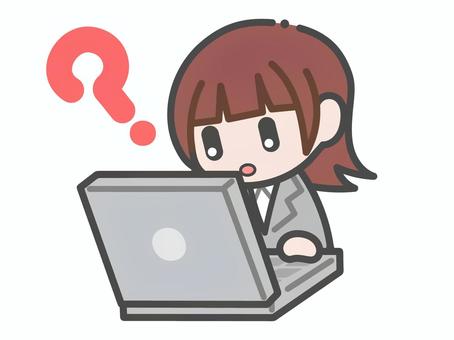 わからないパソコンスーツ女子 女性,人物,はてな,疑問,ノートパソコン,パソコン,テレワーク,動画編集,電子機器,デフォルメのイラスト素材