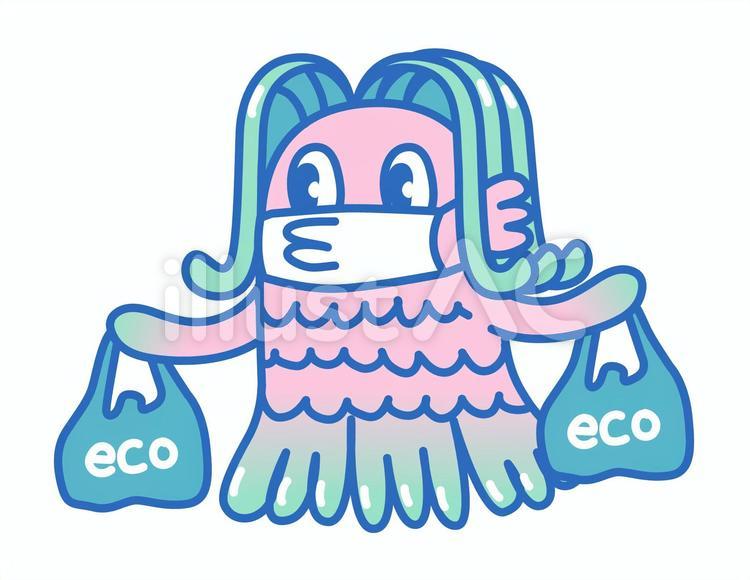 アマビエ・エコバック・買い物 アマビエ,かわいい,エコバッグのイラスト素材
