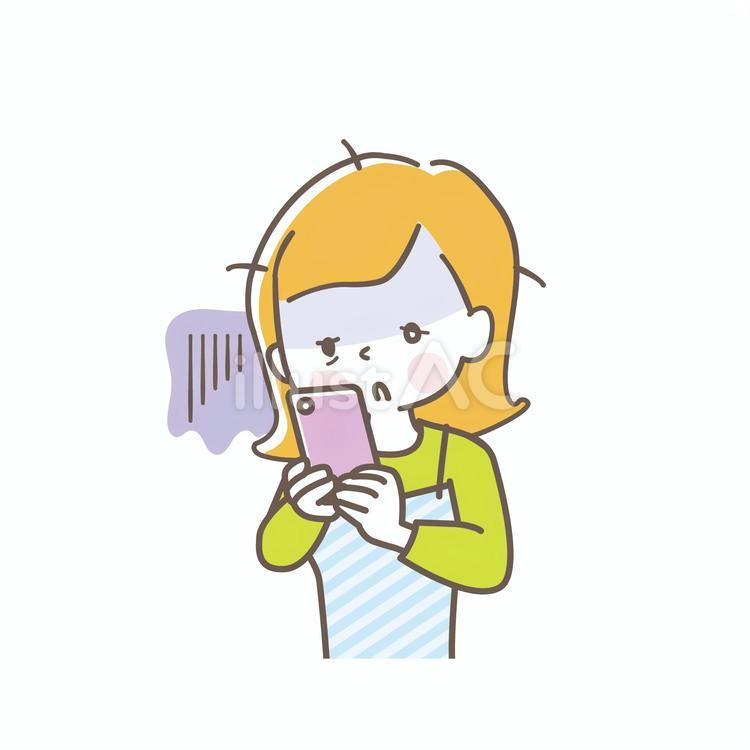 スマホの操作で不安な顔の若い女性 スマホ,女性,不安のイラスト素材