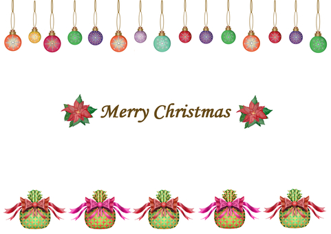 オーナメントとプレゼントとポインセチア オーナメント,ポインセチア,メリークリスマス,プレゼント,白背景,ポストカード,冬,12月,飾り,植物のイラスト素材