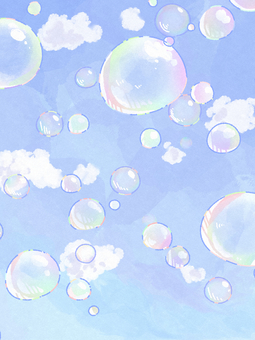 シャボン玉のとんでる空　縦 背景,シャボン玉,縦,水色,空,雲,かわいい,綺麗,壁紙,ポストカードのイラスト素材