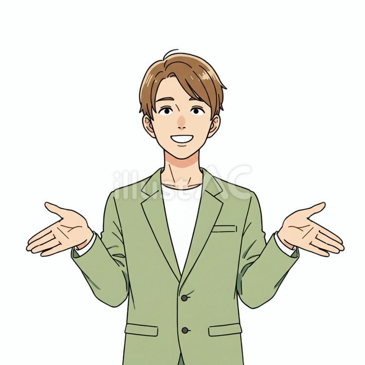 両手を広げている人 男性,若葉色,スーツのイラスト素材