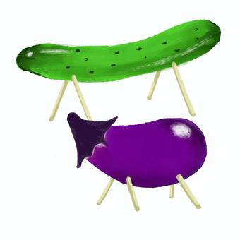 精霊馬 精霊馬,お盆,野菜,手作り,きゅうりの馬,なすの牛,伝統行事,お盆飾り,迎え火,送り火のイラスト素材