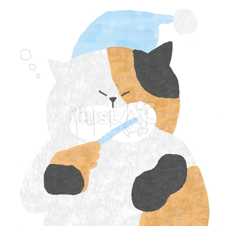 歯磨きするねこちゃん♪ かわいい,歯磨き,磨くのイラスト素材