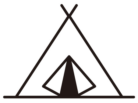 アウトドアキャンプ用テント線画アイコン３ テント,アウトドア,キャンプ,アイコン,線画,ワンポール,三角型,ピラミッド型,円錐型,防災のイラスト素材