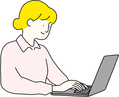 パソコン作業する女性　金髪 パソコン,タイピング,デスクワーク,仕事,テレワーク,在宅勤務,オンライン,会社員,大人,働くのイラスト素材