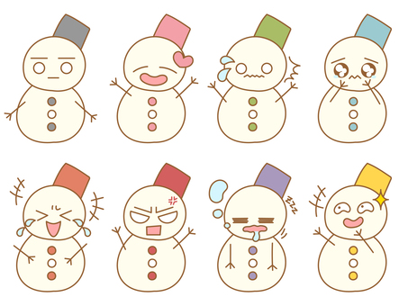 色んな表情の雪だるまセット　1 雪だるま,セット,冬,雪,ワンポイント,表情,顔,感情,無,笑顔のイラスト素材