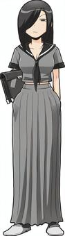 スケバン 人物,女性,女子,女子高生,学生,ヤンキー,スケバン,黒髪,ロングヘアのイラスト素材