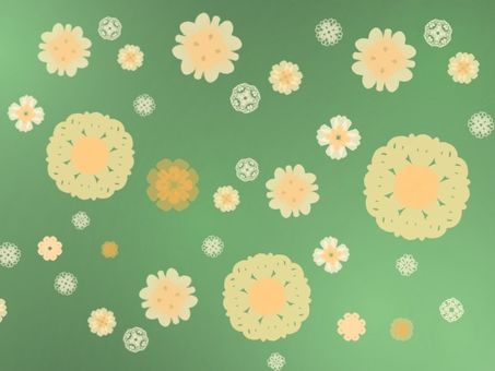 緑背景と黄色い花、レース柄 花模様,レース,黄色,緑,オレンジ,アイボリー,グラデーション,華やか,可愛い,壁紙のイラスト素材