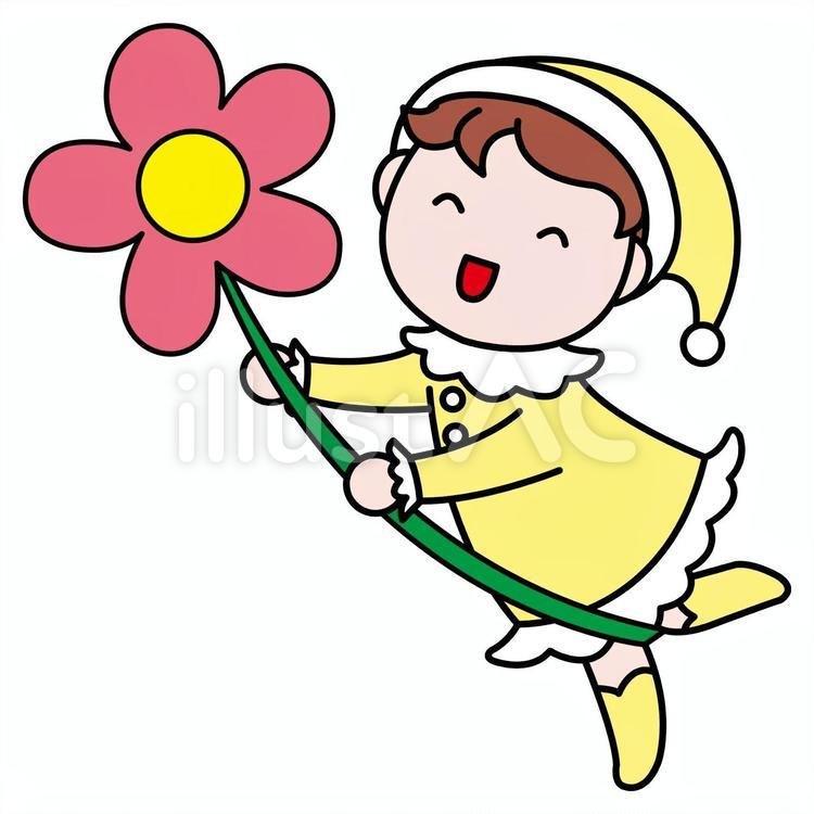 花を持った小人 花,小人,子供のイラスト素材