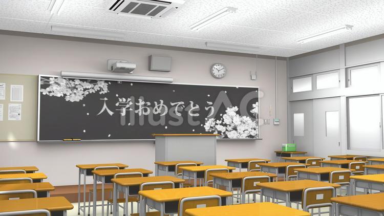 入学式の日の教室(中高・昼・後方左側) 入学式の日の教室(中高・昼・後方左側) 教室,入学,入学式のイラスト素材