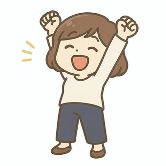 元気に伸びをする女性