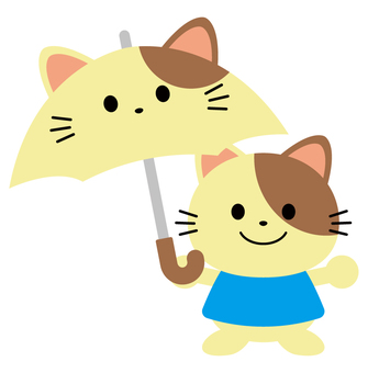 傘をさすネコ