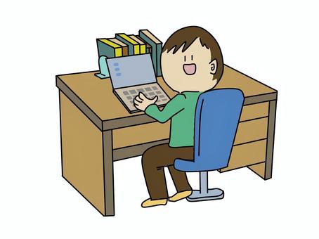 机のパソコンで作業する人 人,机,デスク,作業机,仕事机,学習,勉強,大人,学生,一人のイラスト素材