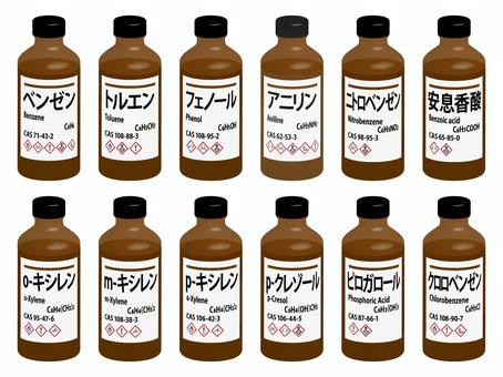 試薬：芳香族のセット 試薬,薬品,芳香族,化合物,化学,物質,ベンゼン,トルエン,フェノール,アニリンのイラスト素材