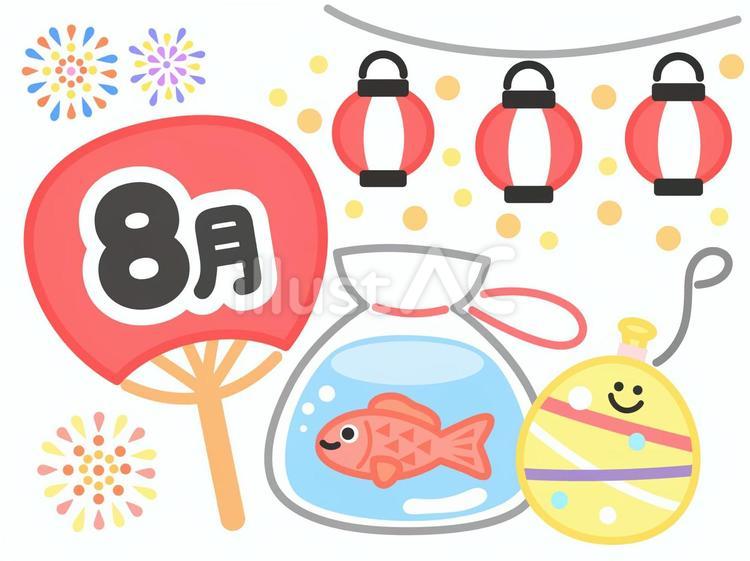夏祭りの夜の8月イラスト(白背景) 夏祭りの夜の8月イラスト(白背景) 夏祭り,8月,祭りのイラスト素材