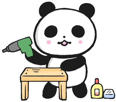 DIYをするパンダ パンダ,diy,日曜大工,手描き,かわいい,ドリル,手作り,趣味,木工,動物のイラスト素材