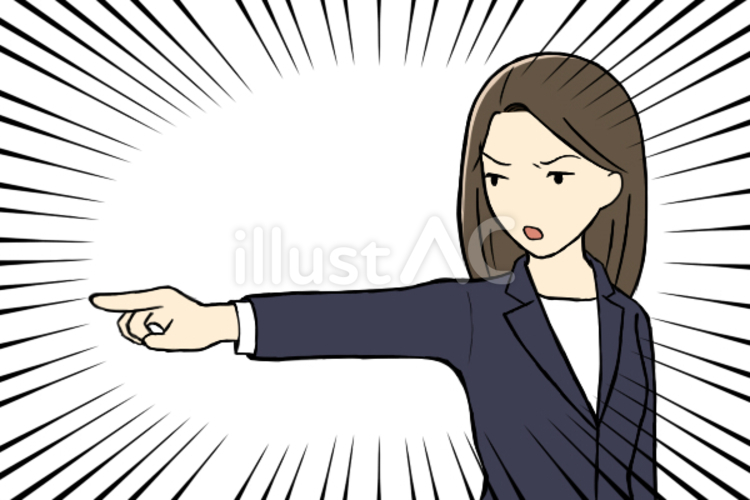 犯人はお前だと指をさす会社員女性 指差し,犯人,集中線のイラスト素材