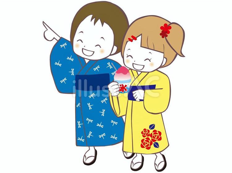 夏祭りの子供たち 夏,祭り,浴衣のイラスト素材