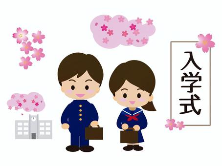 入学式　中学生　男女 入学,入学式,4月,年度,中学生,高校生,看板,学校,春,男の子のイラスト素材