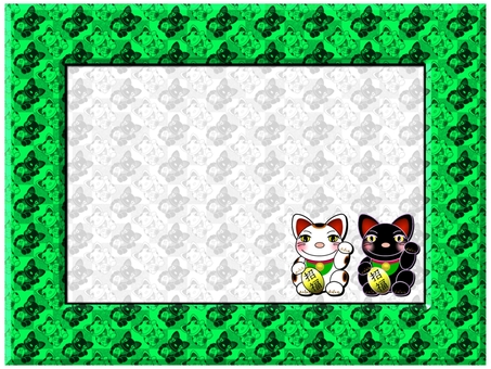 招き猫のフレ−ム 招き猫,フレーム,ポストカード,メッセージカード,柄,パターン,白猫,黒猫,招福,かわいいのイラスト素材