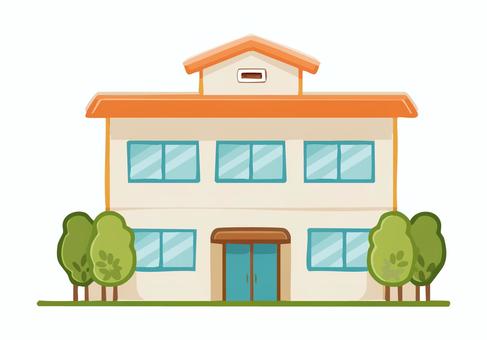 老人ホーム・介護施設の建物(カラー) 老人ホーム,建物,老人保健施設,福祉作業所,福祉施設,小規模,ショートステイ,デイケア,通所介護,デイサービスのイラスト素材