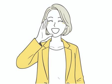 応援する女性2 呼びかけ,呼ぶ,声掛け,女性,スーツ,叫ぶ,サラリーマン,人物,応援,人のイラスト素材
