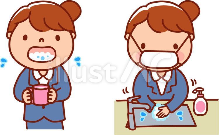 手洗いうがいOL うがい,手洗い,マスクのイラスト素材