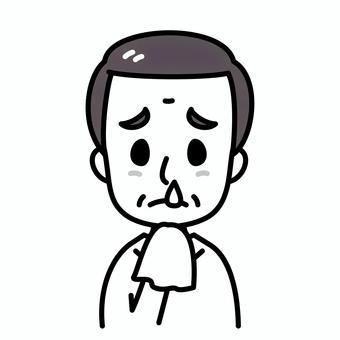 シニア男性　鼻水　白黒 鼻水,高齢者,白黒,風邪,鼻炎,病気,インフルエンザ,アレルギー,花粉症,症状のイラスト素材