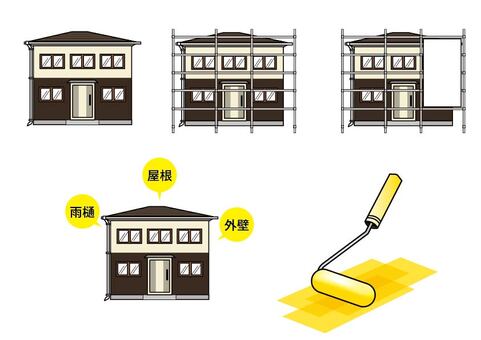 住宅塗装イラストセット茶系 住宅,塗装,外壁,工事,ペンキのイラスト素材