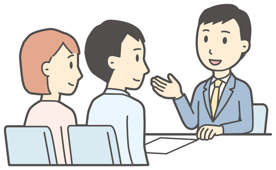 相談-003-全身 相談,会社員,男性,説明,夫婦,話す,スーツ,ビジネス,従業員,スタッフのイラスト素材