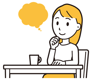  ロングヘア女性(黄)-035-バスト 考える,女性,女の子,人物,かわいい,想像,イメージ,理想,座る,机のイラスト素材