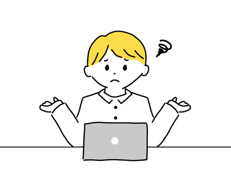 パソコンのエラーでお手上げの男性 パソコン,ノートパソコン,pc,エラー,固まる,困る,失敗,男性,シャツ,イラストのイラスト素材