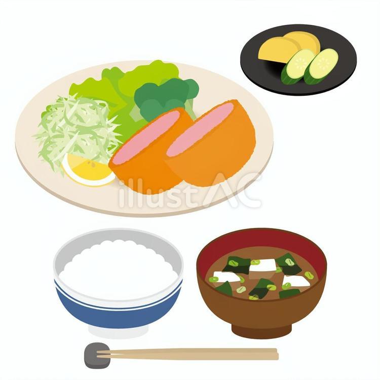 定食　ハムカツ 定食,家庭料理,ランチのイラスト素材