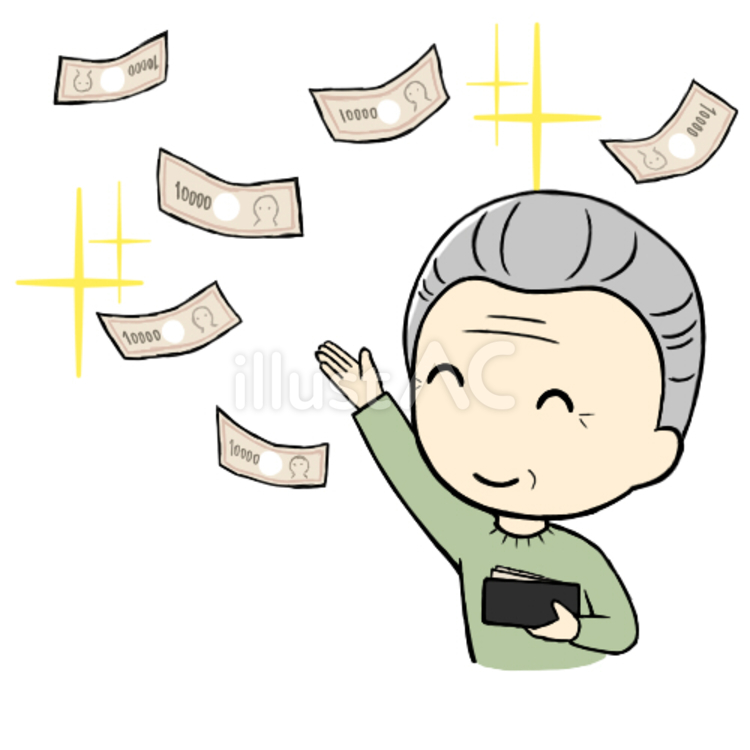 笑顔で散財するシニア男性 散財,笑顔,嬉々のイラスト素材
