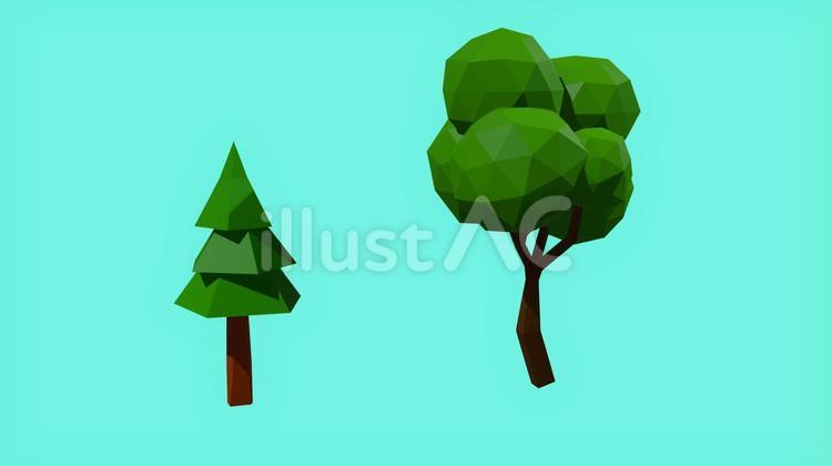 カクカクした木2本 カクカク,ｃｇ,３ｄのイラスト素材