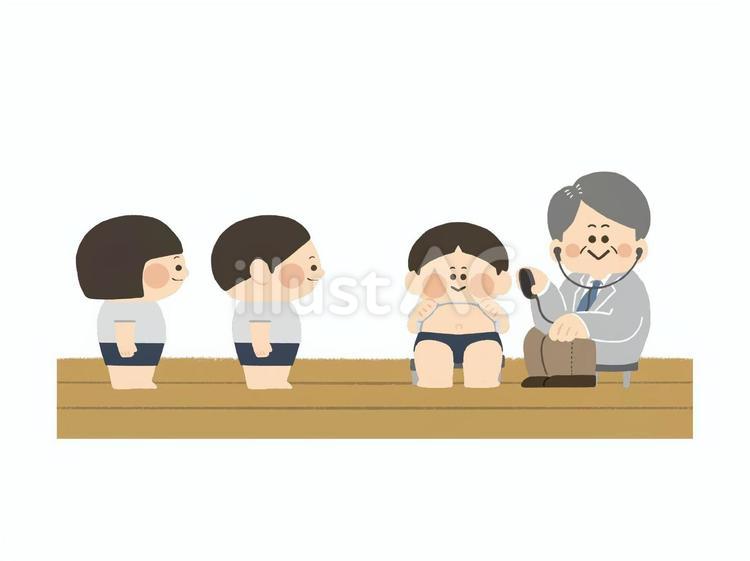 内科検診中のこどもたち 内科検診,内科,聴診器のイラスト素材
