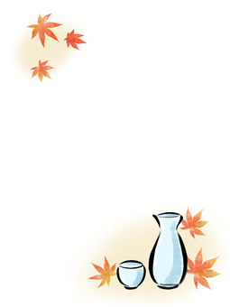 紅葉と徳利の縦フレーム・コピースペース とっくり,おちょこ,もみじ,赤,秋,ぐい呑み,背景,縦,フレーム,コピースペースのイラスト素材