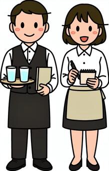 ベージュの接客スタッフです。 ホール,スタッフ,シンプル,サービス,飲食店,レストラン,カフェ,ファミレス,接客,バイトのイラスト素材