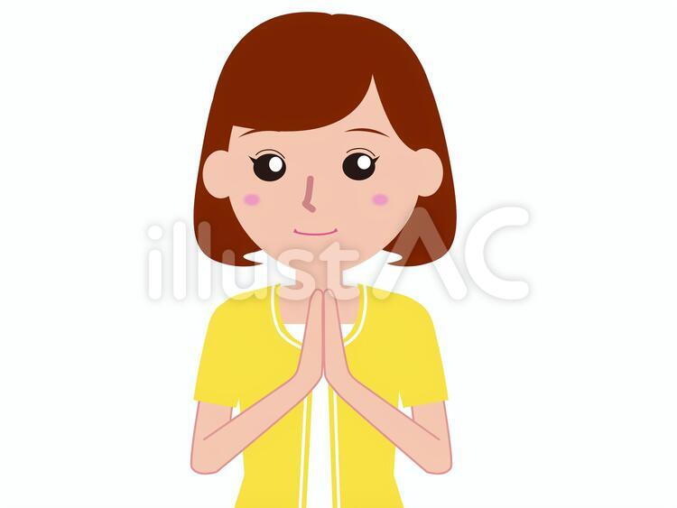 女性3　お盆　合掌 お盆,合掌,御盆のイラスト素材