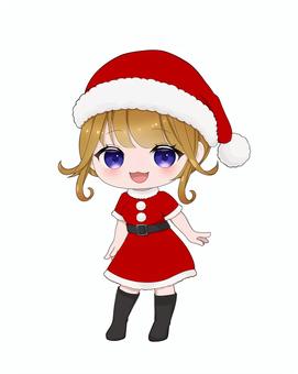 サンタコス・ミニキャラ金髪 コスプレ,女子,女の子,美少女,萌え,アイコン,かわいい,フリー,無料,萌え系のイラスト素材