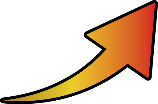 Rising arrow (3 color gradation red yellow x edge), , JPG, PNG and AI